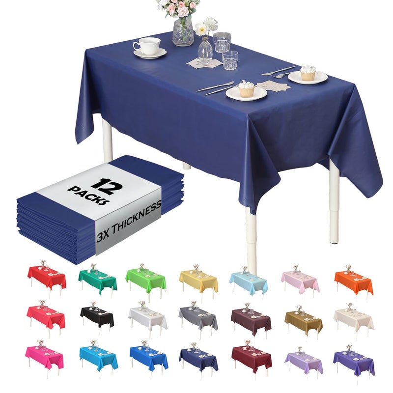 EVER SHINE Evershine (12-Pack Heavy Duty Plastic Table Covers Tablecloth (Reusable) (Rectangle 54" X 108", Navy Blue) - Image 1